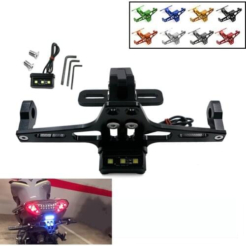 For Kawasaki Honda Yamaha SUZUKI Pit Dirt Bike Universal CNC Motorcycle Rear License Plate Mount Holder With White LED Light