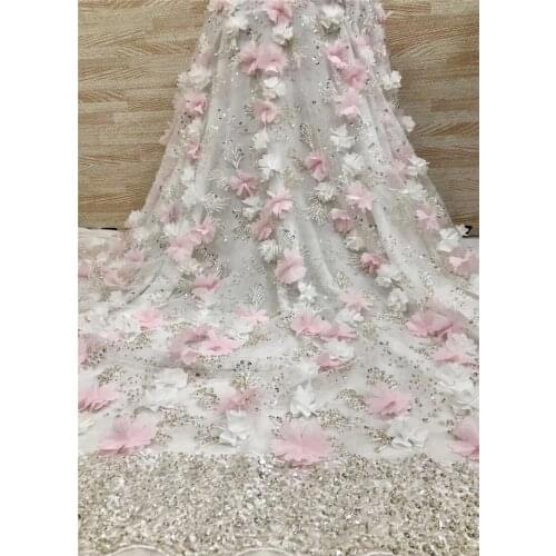 High quality 3D beaded lace fabric YG-467 for wedding dress 5yards special beaded flowers for wedding dress