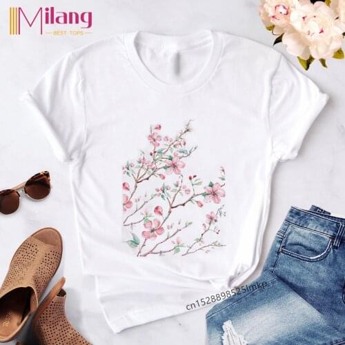 Women Graphic Flower Floral Fashion Casual Cute 90s Style Vintage Lady Tees Print Tops Clothing Female T Shirt Womens T-Shirt