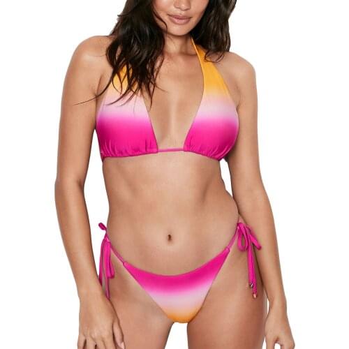 Women’s Tie-dyed 2Pcs Bikini Suits Deep V-neck Drawstring Lace-up Halter Tops with Side Tie Bottoms Swimsuits Summer Beachwear