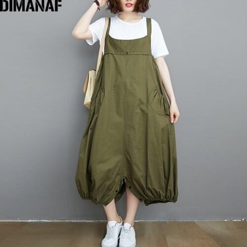DIMANAF Plus Size Jumpsuits Pants Women Clothing Summer Big Size Cotton Trousers Pocket Sleeveless Lady Loose Solid Long Pants