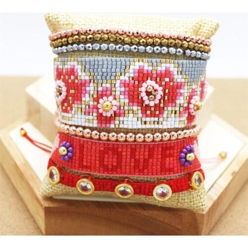 ZHONGVI Adjustable MIYUKI Cuff Bracelet 3D Flower Bracelets Letter Jewelry Women Handmade Loom Beads Bohemian Fashion Summer