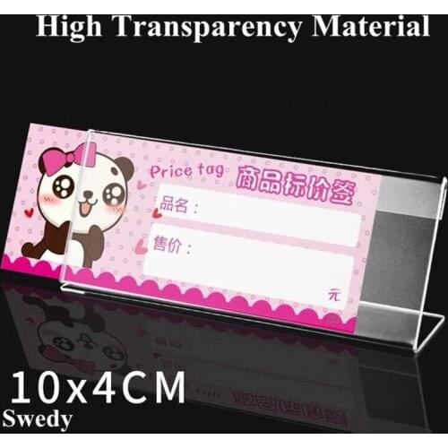 10 Pieces 10x4cm Mini Sign Display Holder L Shape Clear Acrylic Price Name Card Tag Label Stand Retail Store Counter Top Shelf