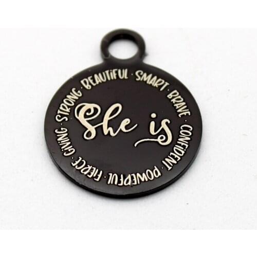 20pcs She Is Strong Beautiful Smart Brave...Charms Stainless Steel Pendant Confident Powerful ... Charm DIY Handmade Accessories