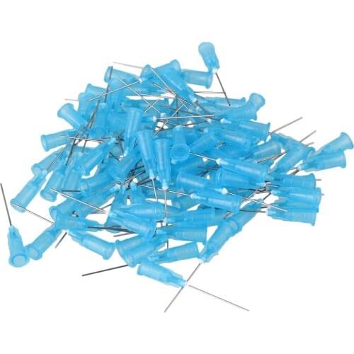23Ga Blue 1'' Plastic Stuck Connector Stainless Steel Dispenser Needles Liquid Adhesive Glue Syringe Pack of 100