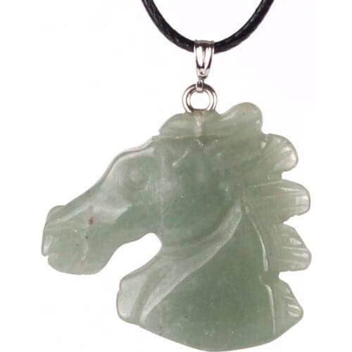 6pcs Sculpted Etch Detailed Kinds of Color Natural Stone Mineral Rose Quartzs Crystal Horse Head Figural pendant necklace Free