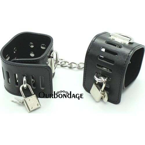 Ourbondage PU Leather Strap Triple D Ring BDSM Fetish Bondage Hook Chain Wrist Ankle Cuffs Restraints For Adult Sex Toy