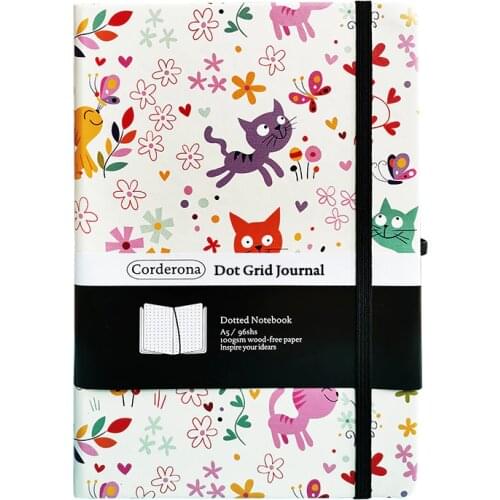 Lovely Cats A5 Dotted Notebook Dot Grid Journal Hard Cover Elastic Band Travel Diary Planner