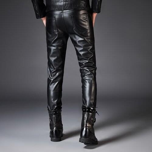 PU Faux Leather Pants For Men Brand Black Fashion Motorcycle Streetwear Punk Hip HOP Bike Trouesr