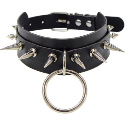 Black O-Round Punk Rock Gothic Chokers Necklace For Women Men PU Leather Spike Rivet Stud Collar Choker Girls Club Party Jewelry