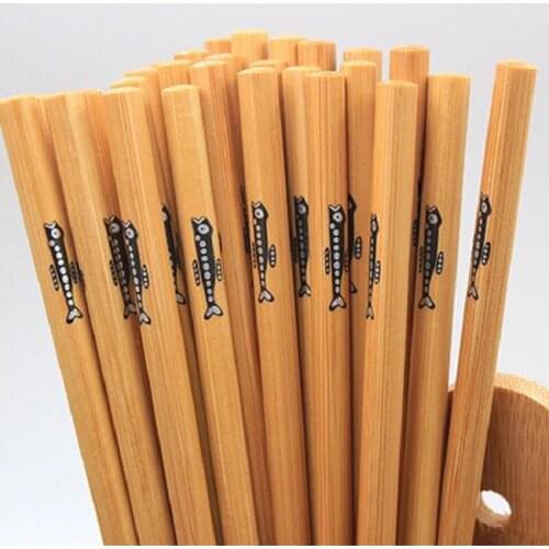 Japanese-style natural handmade Fish Pattern wood baby Bamboo chopsticks Kitchenware chop sticks korean spoon chopsticks