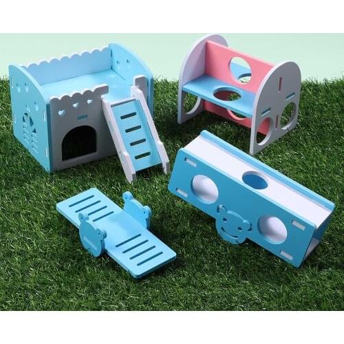 1PC Wooden Hamsters House Wooden Hedgehog Gerbil Small Animal Rainbow Bridge Hamsters Pet Sport Exercise Play Toys Set