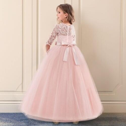 4-14 Years Girls Wedding Tulle Lace Girl Dress Infantil Fancy Princess Events Costume Kids Party Ceremony Children Clothing