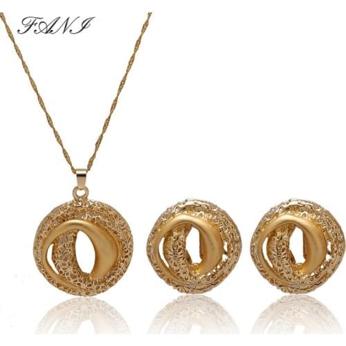 Fani Women Brand Jewelry Set Gold-Color Crystal Chain Pendant Necklace Earrings Set Round Jewelry sets Wholesale customer design