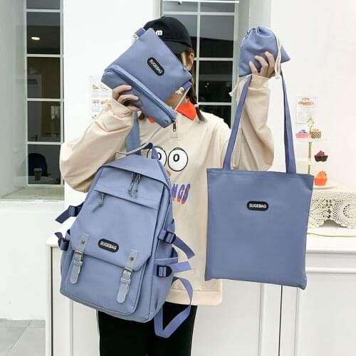 2021 5Pcs/set Canvas School Laptop Backpacks Women School Bags for Teenage Girls Bookbags College Students Travel Shoulder Bags