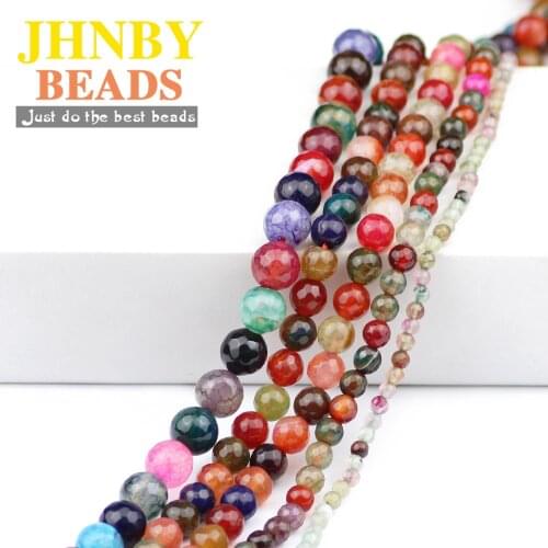 JHNBY AAA Natural Stone Faceted Round Tourmaline Carnelian Beads 4/6/8/10MM Loose Beads Jewelry Bracelet Making DIY Accessories