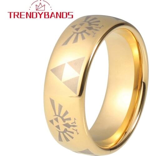 8MM Gold Laser Tungsten Rings For Men Women Wedding Bands Engraved Domed Polished Shiny Comfort Fit