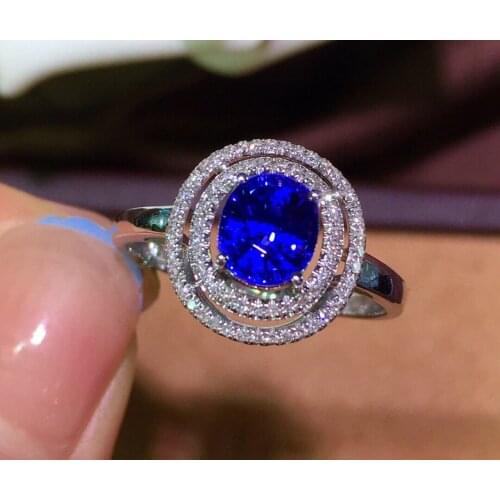 E731 Tanzanite Ring Fine Jewelry Pure 18K Gold Natural Tanzanite Gemstones 1.1ct Diamonds Female Anniversary Gift Fine Rings