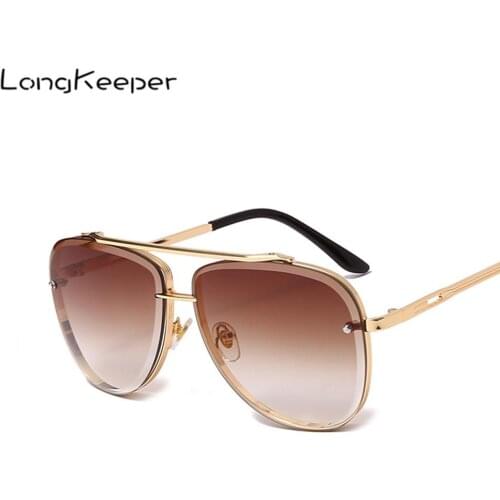 LongKeeper Mens Sunglasses Fashion Brand Designer Oversized Metal Frame Gradient Sun Glasses Male Driving Goggles High Quality