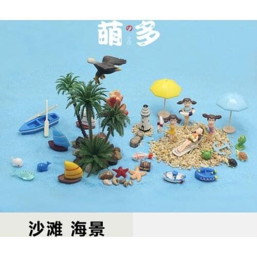 Sea World Animal Model Beach Creative Plants Landscape Ocean Sailboat Ship Anchor Seaside DIY Aquarium Fish Home Decoration Toys
