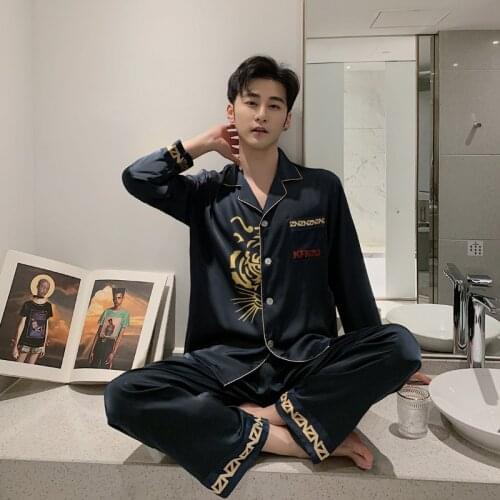 Men Ice silk Pajama 2021 Hot SaleSets New Luxury Pajamas Long Sleev Trousers High qullity Casual Pajamas Men Two-piece Home Wear