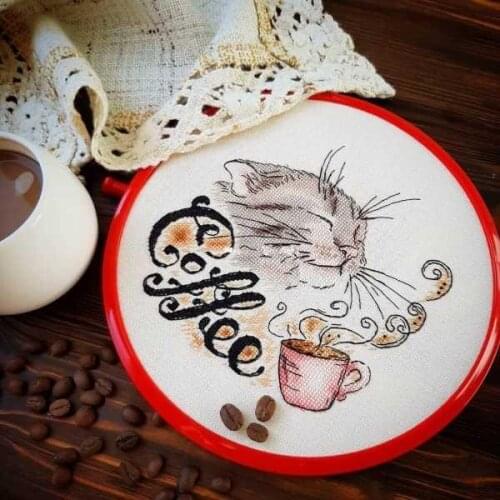 -lovely coffee cat 26-26 cross stitch kit aida fabric 18ct 14ct canvas cotton thread embroidery kits DIY craft set