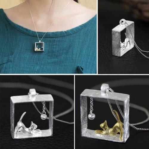 Newest Fashion Sweater Chain Silver Plated Cute Cat Necklaces Pendants For Women Girls Charm Jewelry Couple Lovers Gifts