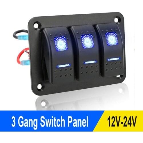 3 Gang Rocker Switch Panel 12V/24V Car Marine Circuit Breaker ON/OFF LED Light Wiring Harness for Car RV Truck Auto Accessories