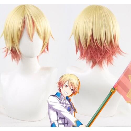 Tenma Tsukasa Cosplay Wig Gradient Yellow Mix Orange Short Straight Heat Resistant Hair Adult Halloween Role Play