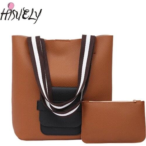 HISUELY New Fashion Bucket Shoulder Bag Women Handbags High Quality Pu Leather Bag Ladies Patchwork Purse And Shoulder Bolsas