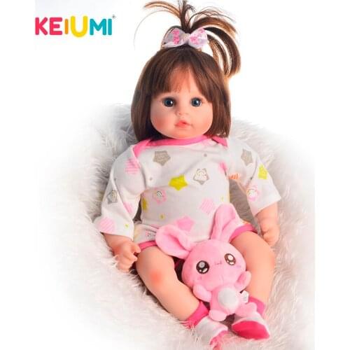 Beautiful Baby Dolls Reborn Realistic 18 Inch Soft Silicone Baby Dolls Long Wig Hair Reborn Doll Toy For Girl Surprise