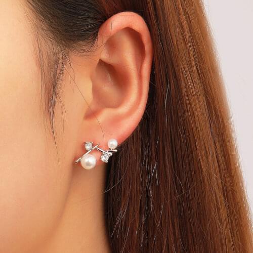 2021 New Fashion Silver Color Earrings Zircon Pearl Twist Luxury Stud Earrings For Women brincos pendientes bijoux