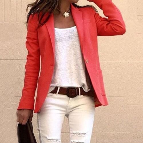 Lady Spring Slim Blazer Solid Color Pocket Coat Long Sleeve Women Jacket Autumn Fashion Blazer Jackets Office Work Suit In Stock