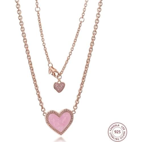 Real 925 Sterling Silver Pink Swirl Heart Collier Necklaces for Women Fine Jewelery Gift Necklaces & Pendants Pendentif
