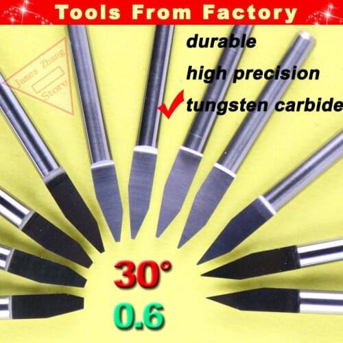 10pcs New Carbide PCB CNC Engraving Machine Router V Bits 30 Degree 0.6mm HUHAO # J3.3006