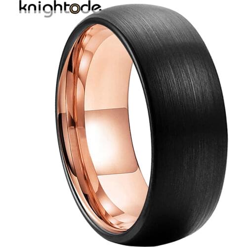 2 Color Tungsten Carbide Wedding Ring Rose Gold Inside for Men Women engagement Black Dome Brushed Finish Comfort Fit