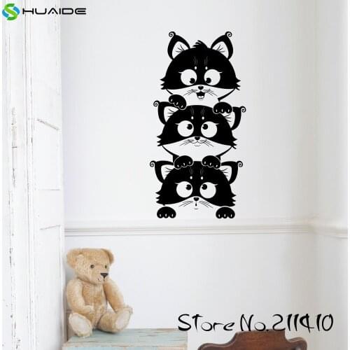 3 Playful Cats Wall Stickers For Kids Room Removable Vinyl Wall Art Baby Room Decor Vinilos Paredes Mural A372