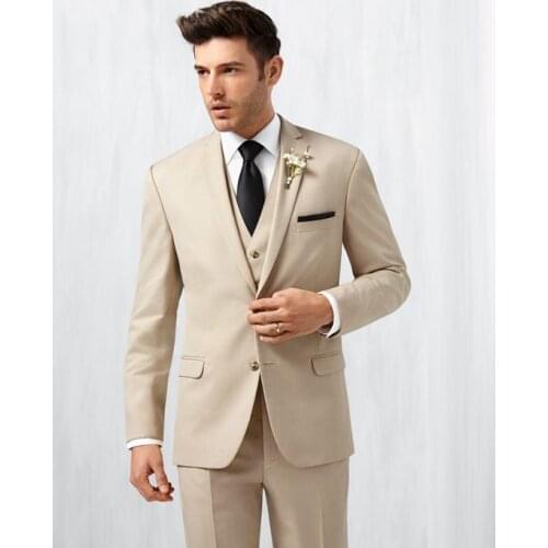 Brand New Two Buttons Beige Groom Tuxedos Notch Lapel Groomsmen Mens Wedding Prom Suits (Jacket+Pants+Vest+Tie) NO:243