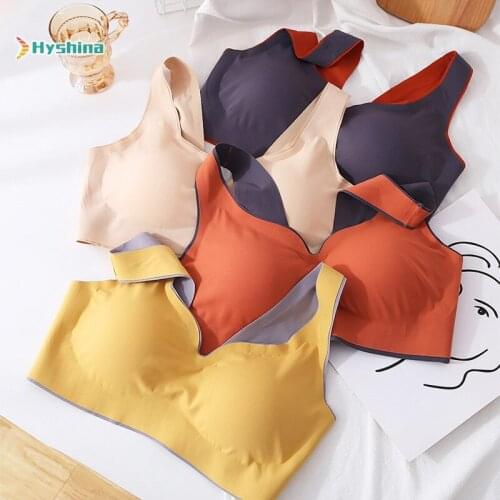 Traceless Ice Silk Sexy Back Gathered Womens Bra Without Steel Ring Large Size Adjustable Sports Underwear