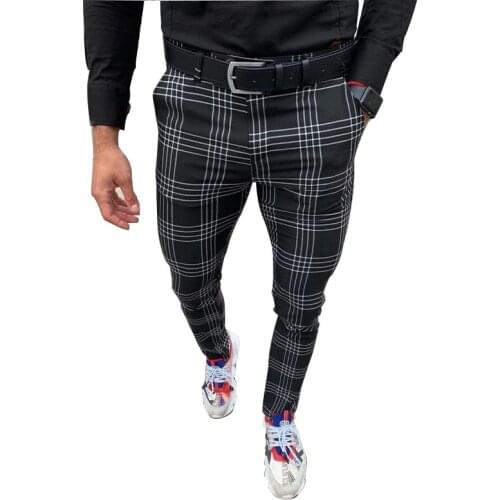 SEVEYFAN European American Plaid Striped Pencil Pants Mens Casual Skinny Cotton Suit Trousers for Male
