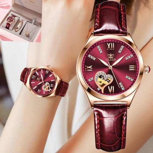 Fashion Womens Automatic Watch Leather Mechanical Ladies Watch Skeleton Luxury Waterproof Female Wristwatch Gifts Montre Femme