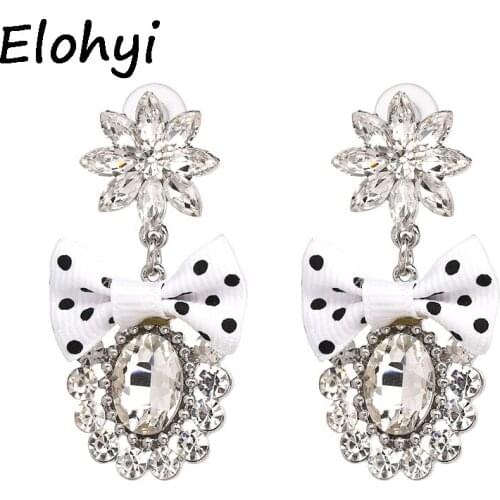 ELOHYI Drop Rhinestone Crystal Bow Tie Big Earring Flowers Pineapple Dangle Zinc Alloy Large Long Brinco Printing Ear Oorbellen