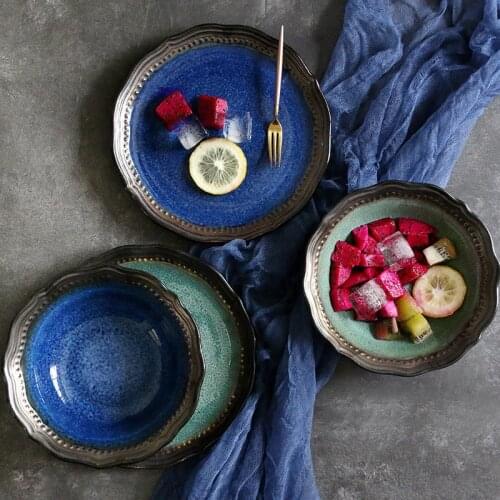 European ceramic tableware creative special shaped Western dish steak dish fruit salad bowl ramen bowl household retro plate