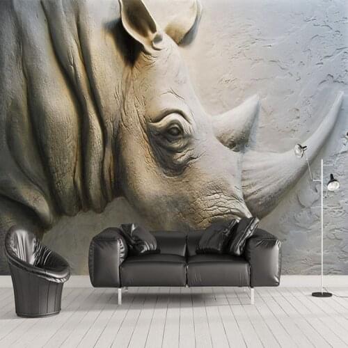 Photo Wallpaper 3D Stereo Relief Rhino Murals Living Room TV Sofa Bedroom Background Wall Cloth Art Home Decor Papel De Parede