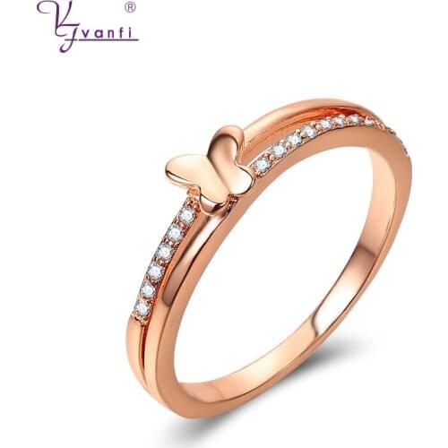 Kfvanfi Dainty Beauty Rose Gold White Color Jewelry Cubic Zircon Butterfly Ring Finger For Girl Women
