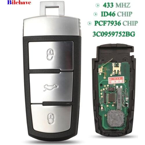 Bilchave Keyless Go 3 Buttons For VW Volkswagen Passat CC Fob 433Mhz ID46 PCF7936 Chip 3C0959752BG Remote Smart control Car Key