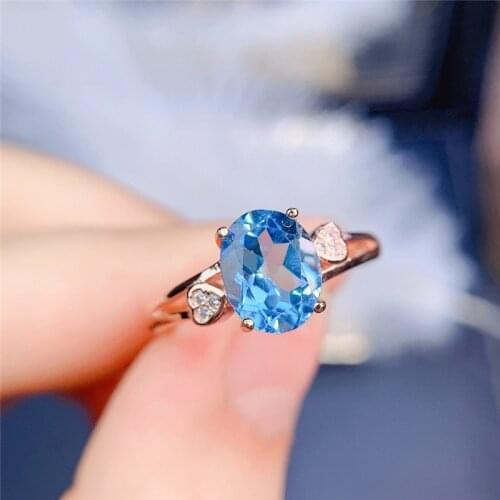 Natural Swiss Blue Topaz Woman Ring Genuine S925 Sterling Silver Kyanite Ring Exquisite Heart Shaped Style With Certificate