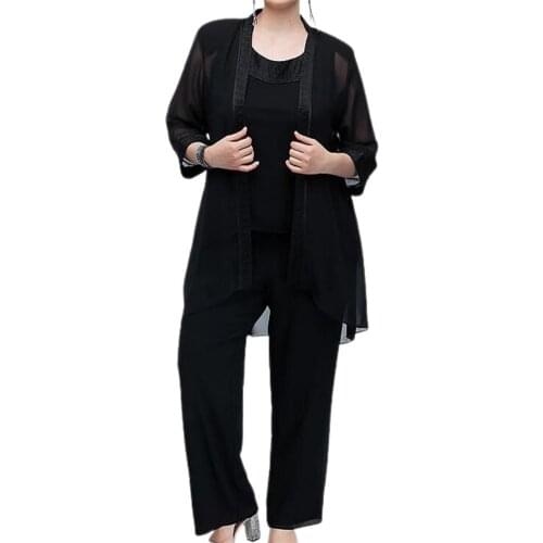 Suits Mid Rise Straight-leg Women Lace Trim Chiffon Top Pants for Wedding Party