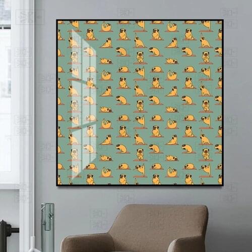 Creative Pug Yoga Canvas Painting Kawaii Pet Lovers Wall Art Posters and Prints Animals Gift Picture for Living Room Home Decor