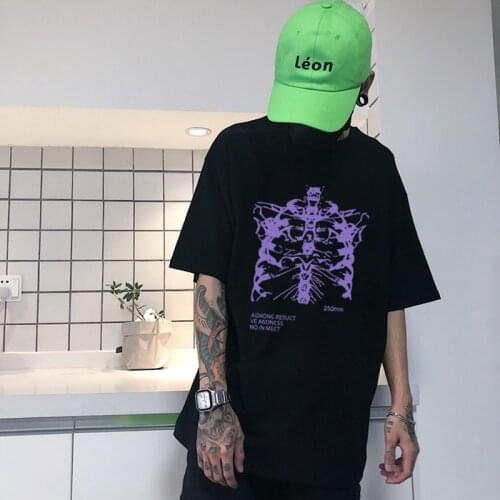 Hip Hop Cool Summer Short Sleeve Streetwear T-shirt Skeleton Print Vintage Oversized Clothes T shirt Men Women Unisex Punk Tops
